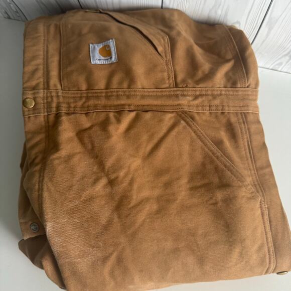 Carhartt Dungarees 42x32 Tan Overalls Quilted Duck Bib Double Knee Distressed - Picture 9 of 10